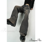 American Blue Jeans Waist Vintage High Streetwear Dark Leg Women - Denim Wide Trouser