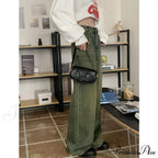 American Blue Jeans Waist Vintage High Streetwear Dark Leg Women - Denim Wide Trouser