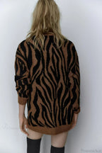Animal Jacquard V-Neck Long Sleeve Cardigan