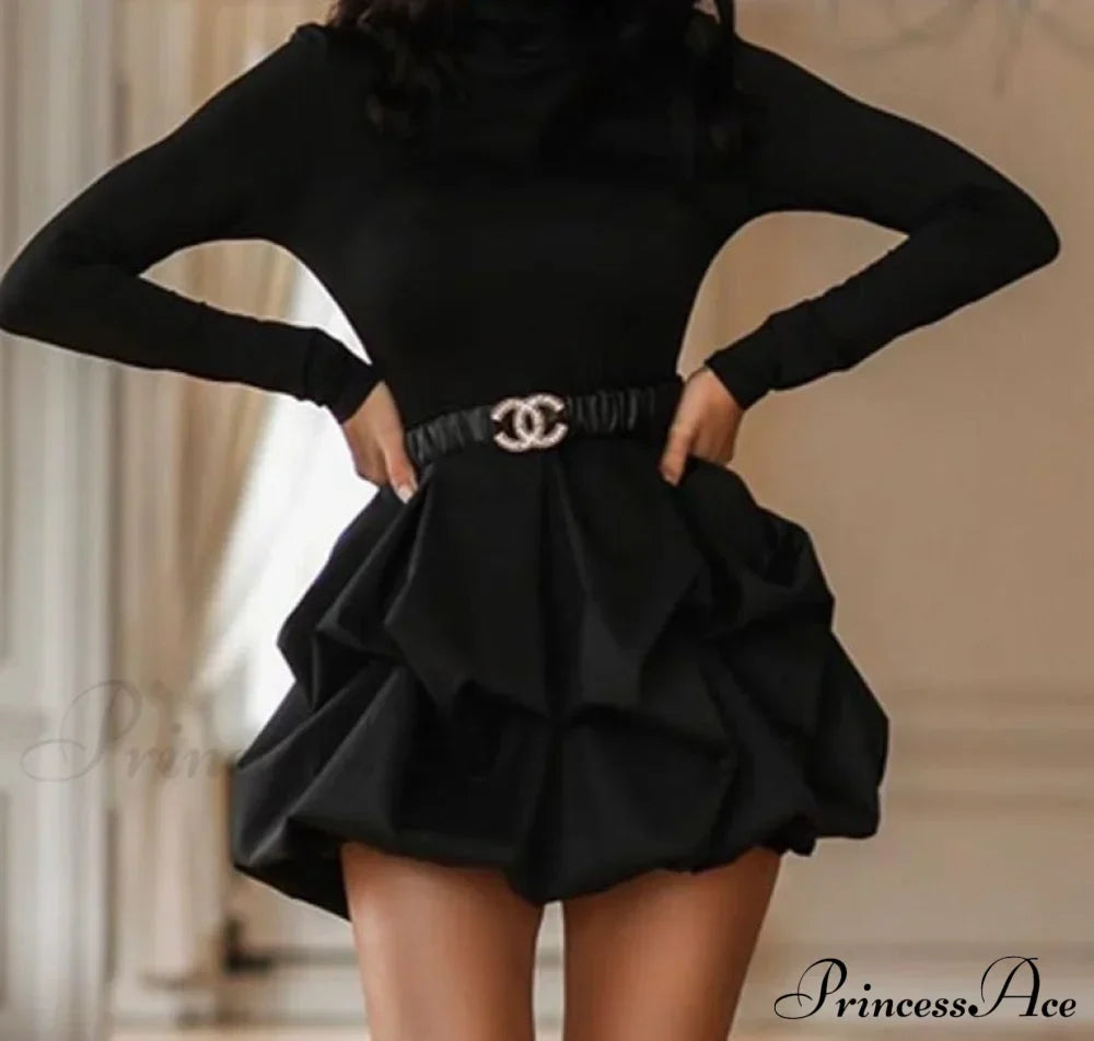 Arm Party - Bud Long Solid Mini Gown Black