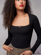 Arm Stretch Flower Boxy Long Thread T-Shirt Body Neck Knitted Top