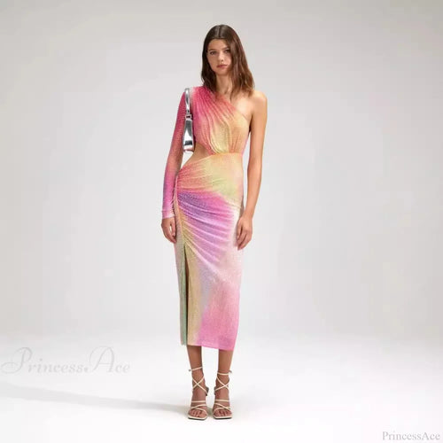 Asymmetrical Off-Shoulder Colorful High-End Prom Dress