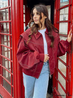 Autumn Leather Oversize Long Sleeve Turn-Down Collar Casual Jacket