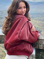 Autumn Leather Oversize Long Sleeve Turn-Down Collar Casual Jacket