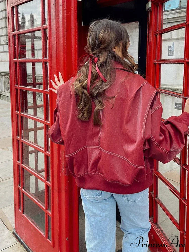 Autumn Leather Oversize Long Sleeve Turn-Down Collar Casual Jacket
