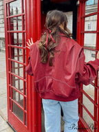 Autumn Leather Oversize Long Sleeve Turn-Down Collar Casual Jacket
