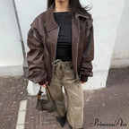 Autumn Leather Oversize Long Sleeve Turn-Down Collar Casual Jacket