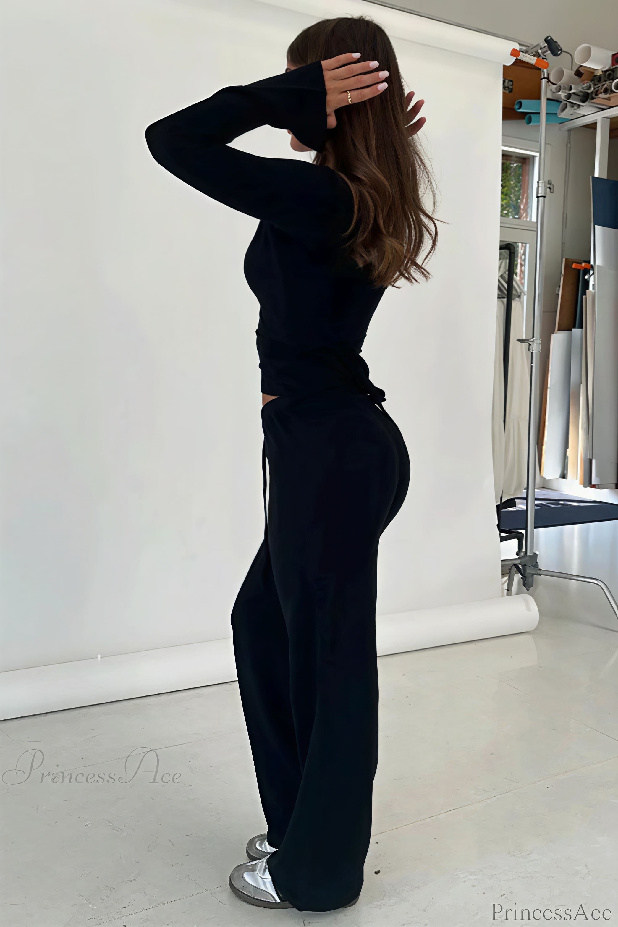 Y2K V-Neck Fitted Top Casual Pants Two Piece Set