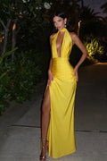 V-Neck Halter Backless Slit Maxi Dress