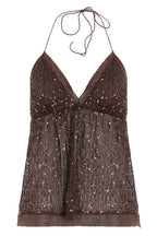 Mesh Sequin Backless Halter Top