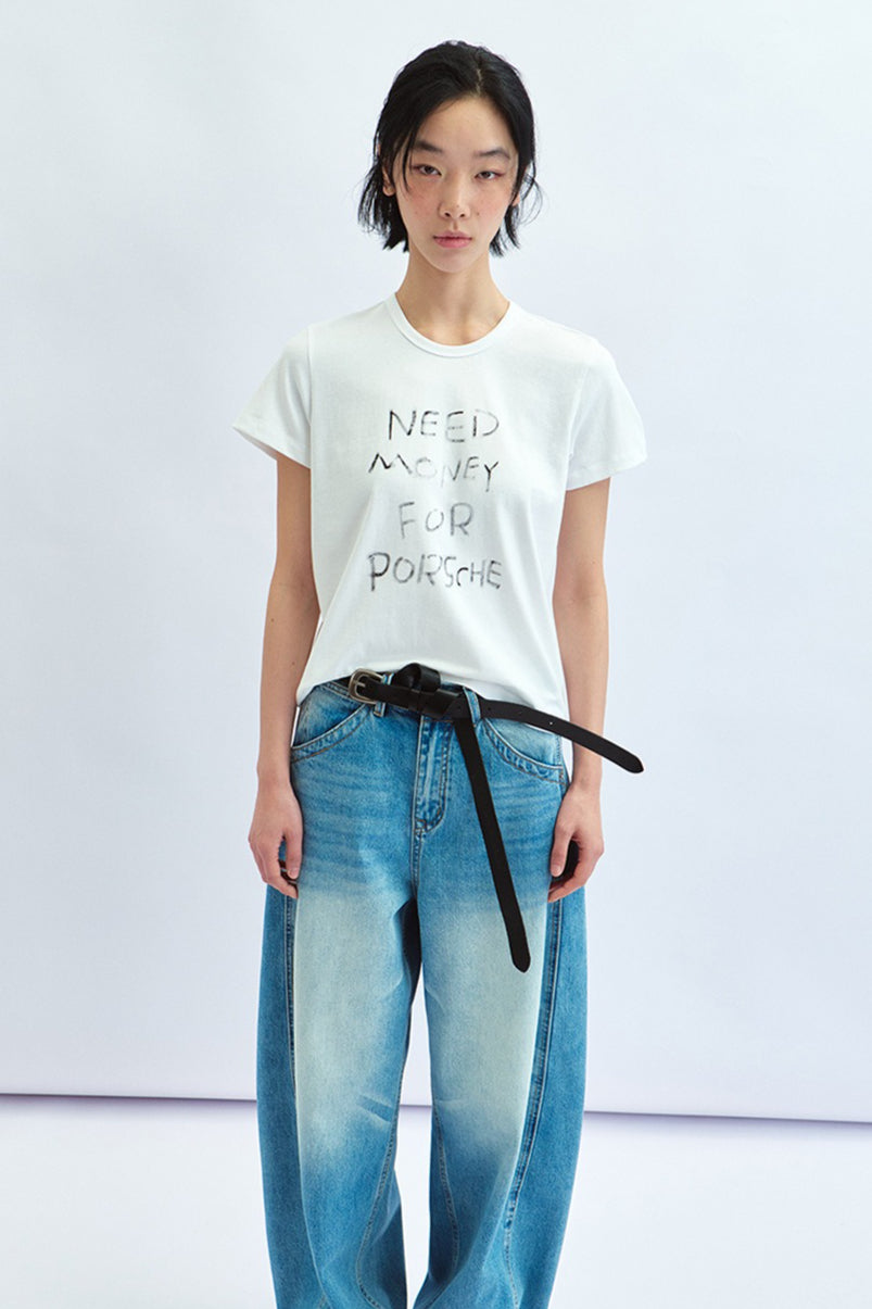 Letter Print Crew Neck Fitted T‑Shirt