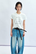 Letter Print Crew Neck Fitted T‑Shirt