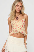 Vintage Floral Lace Ruffle Halter Cami Top