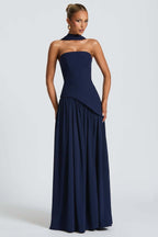Solid Bustier High Slit Formal Dress