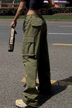High Waist Slim Fit Straight Leg Cargo Pant