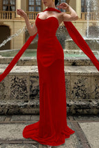 Draped Tie Mesh Patch Tube Prom Dress