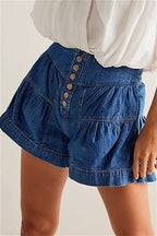 Ruffled Hem A Line Denim Casual Shorts