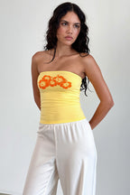 Printed Strapless Backless Crop Top Slim Blouse