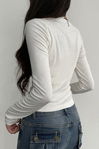 Lace Tie Ruched Bust Long Sleeve T-Shirt