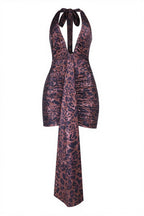 Leopard Deep V Halter Backless Tie Mini Dress