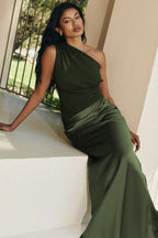 Vintage One-Shoulder Sleeveless Tailored Maxi Dress
