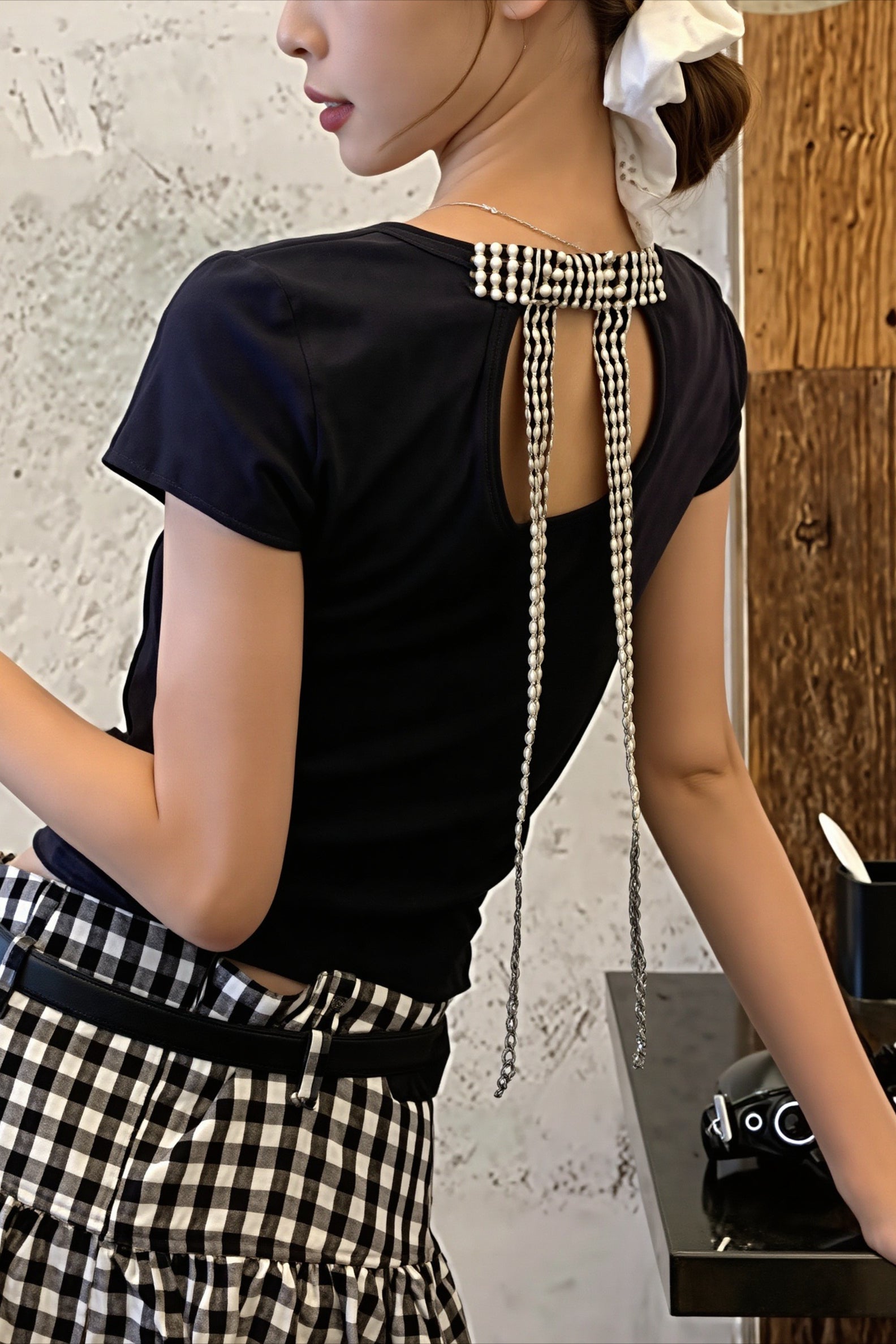 Bow Tie Back Hollow Out T-Shirt
