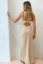 V-Neck Strappy Hollow Slit Maxi Dress