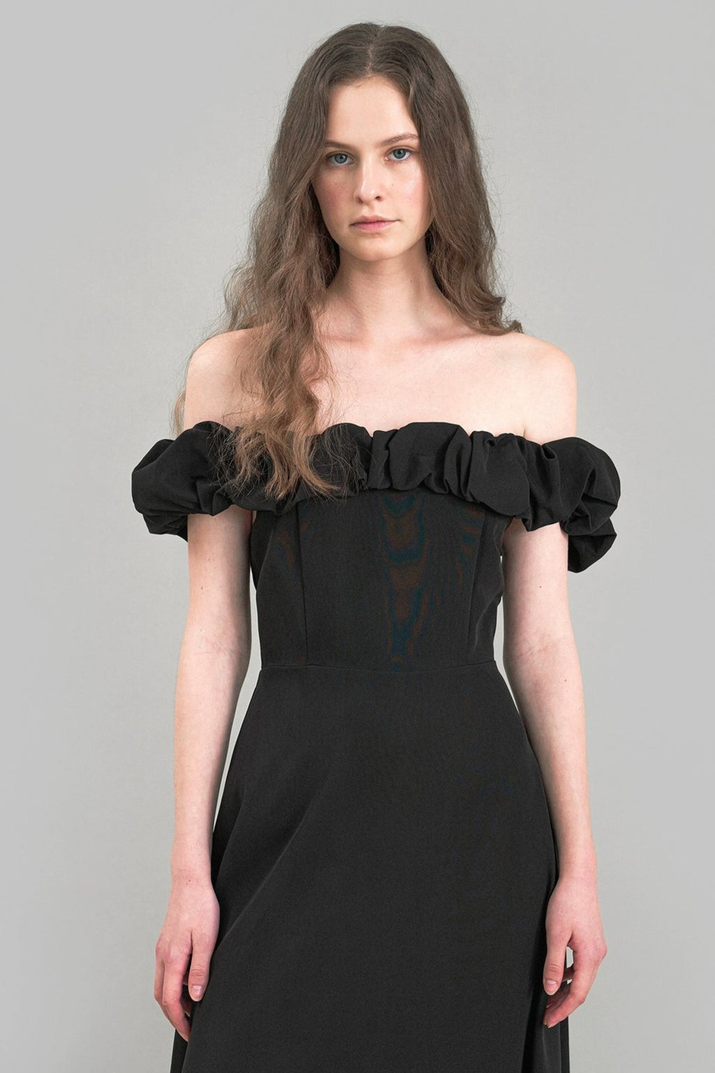 Satin Ruched Off-The-Shoulder Cocktail Dress