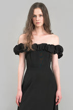 Satin Ruched Off-The-Shoulder Cocktail Dress