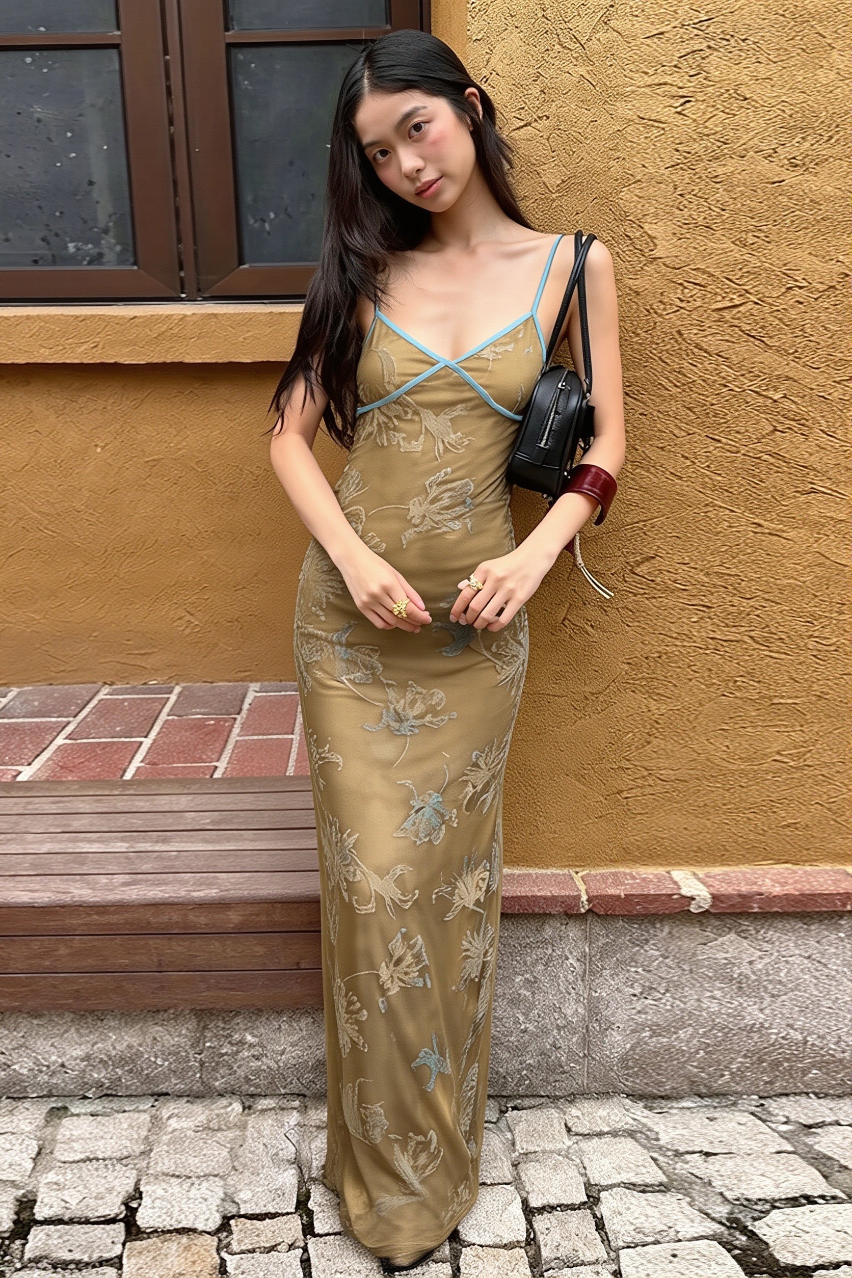 Floral Print Cami Chinese Style Maxi Dress
