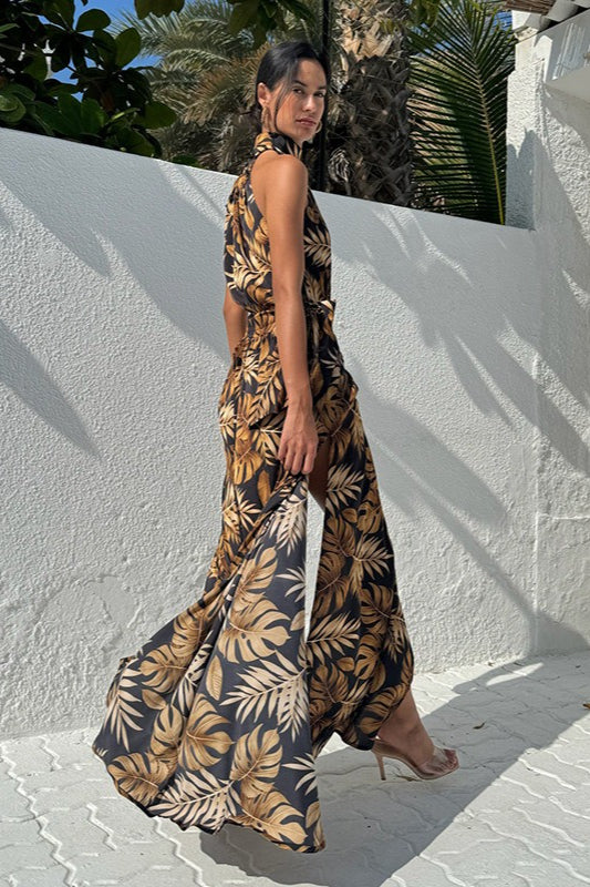 Floral Print High Slit Maxi Dress