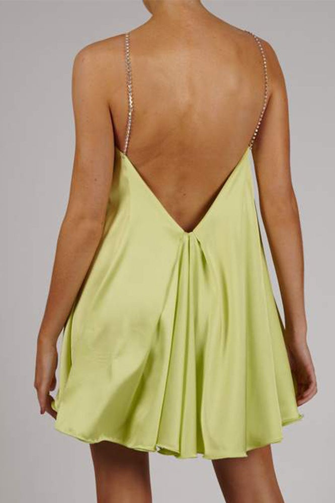 Chain Deep V Backless Party Dress