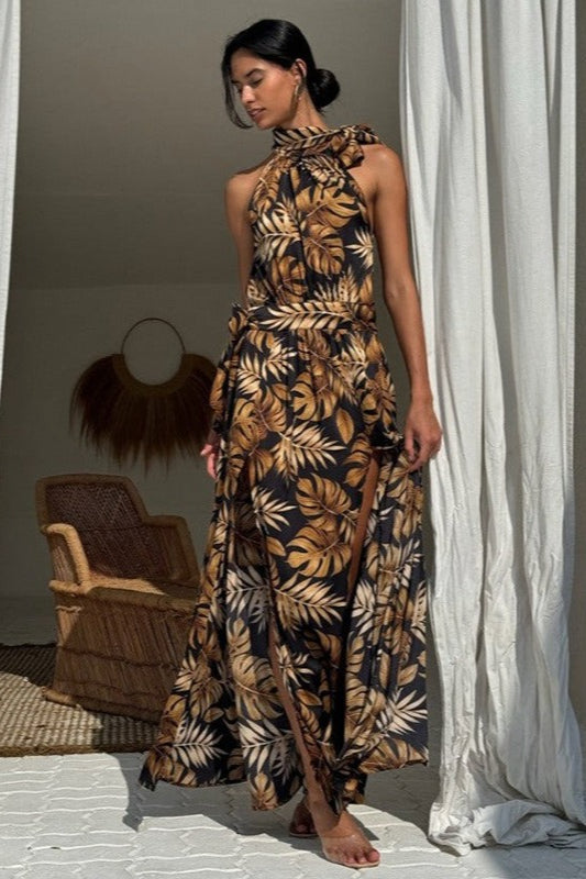 Floral Print High Slit Maxi Dress