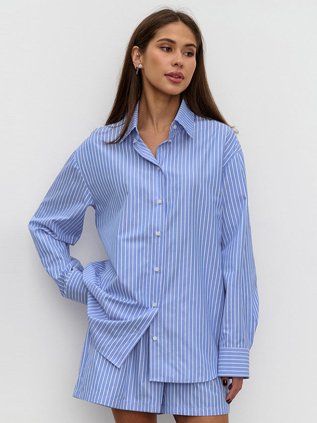 Striped Cotton Casual Set Blouse
