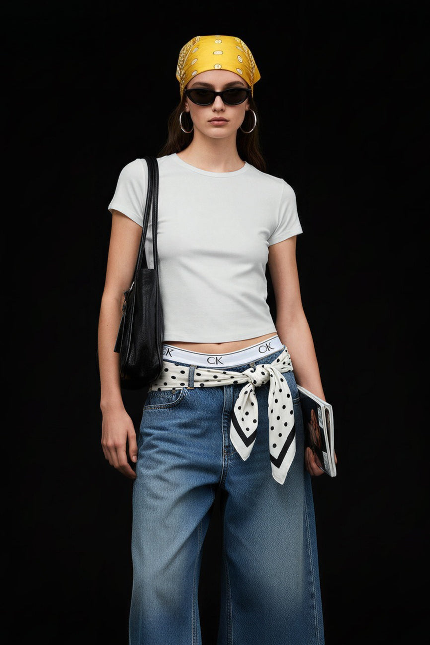 Minimalist Solid Crew Neck Slim Crop T-Shirt