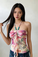 Printed Halter Backless Bodycon Elegant Top