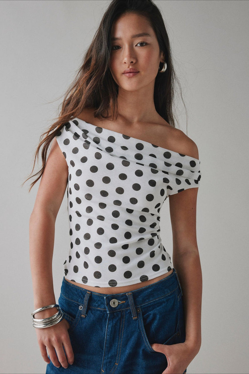 Print One Shoulder Ruched Cropped T-Shirt
