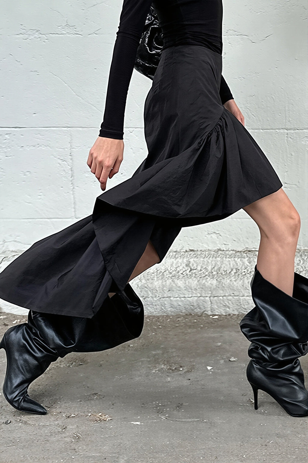 Cotton Ruffle Hem High Low Mini Skirt