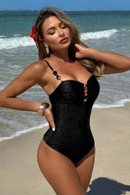 Solid Push Up Metallic One Piece Swimwear