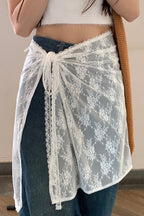 White Lace Apron Skirt With Tie Versatile Half