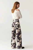 Retro Cow Print Washed Straight Jeans