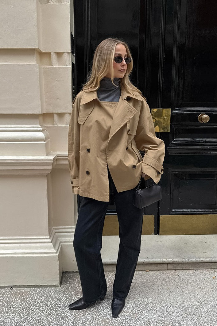 Khaki Trench Collar Jacket