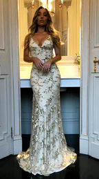 Sequin Backless V-Neck Strappy Tie Dress Party