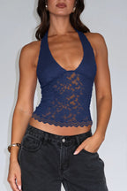 Hollow Lace Slim Halter Top