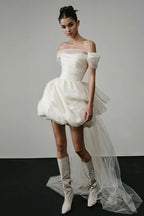Off Shoulder Minimalist Satin Bud Reception Dress