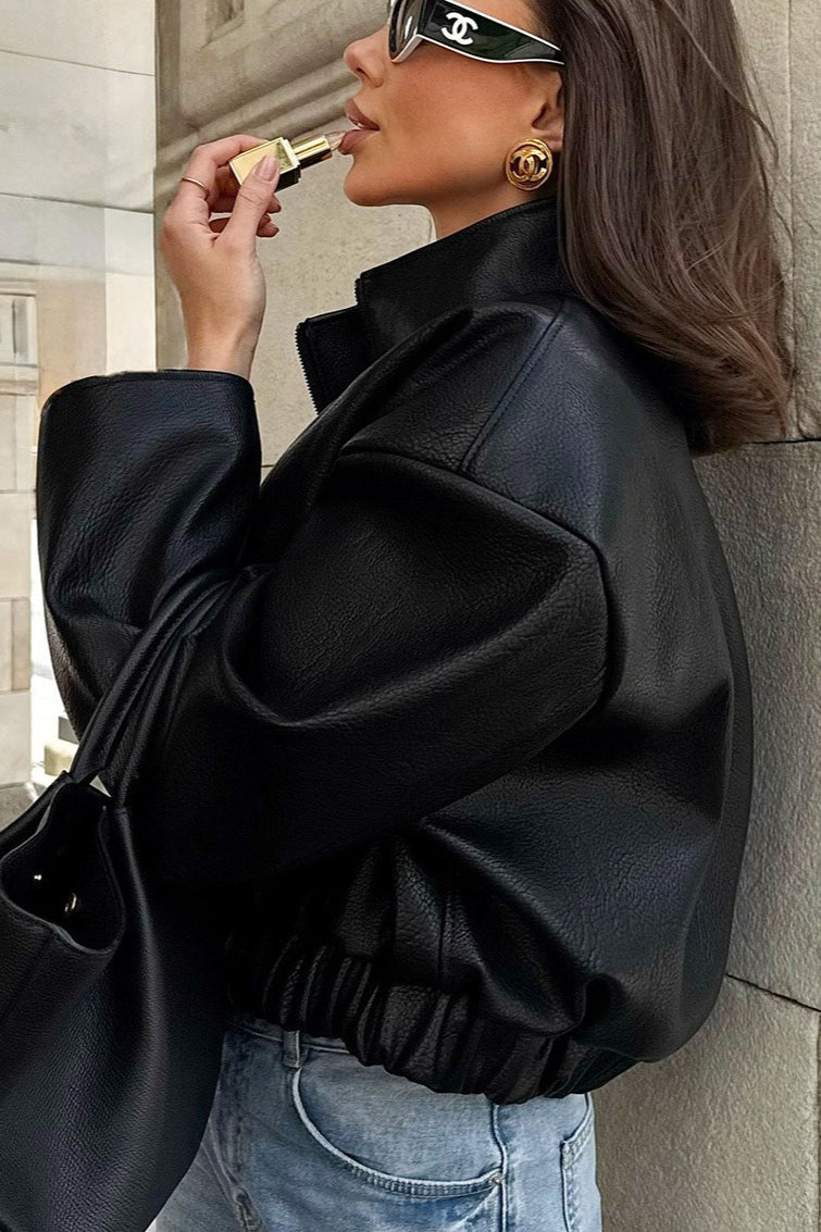 Elegant Black Pu Leather Jacket