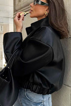 Elegant Black Pu Leather Jacket