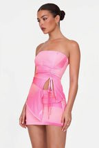 Strapless Backless Shirred Crop Top Skirt Sets