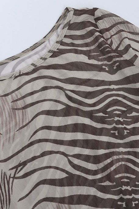 Mesh Zebra Print Sheer Blouse