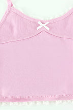 Knit Bow Cami Solid Pleated Skirt Set